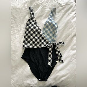 Summersalt The Perfect Wrap One-Piece Gingham in Sea Urchin & Cloud
